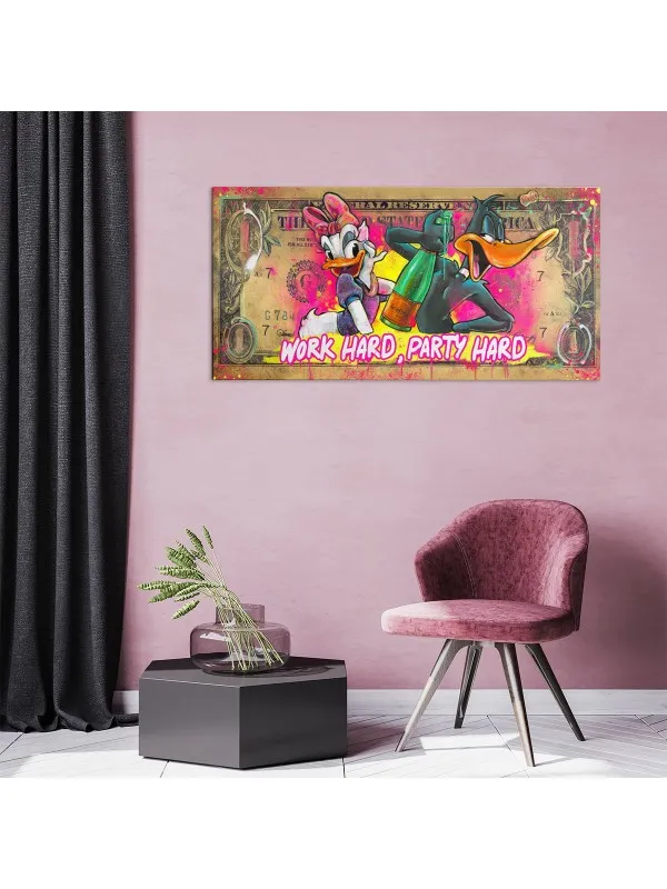 Tablou canvas Work hard, party hard – pop art — imaginea 2