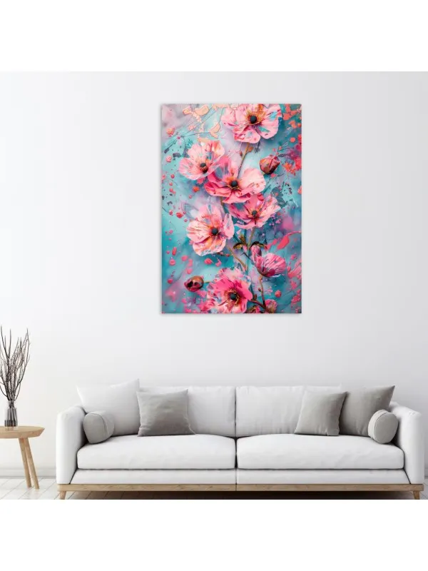 Tablou canvas Ecouri florale – fundal abstract turcoaz cu accente aurii — imaginea 4