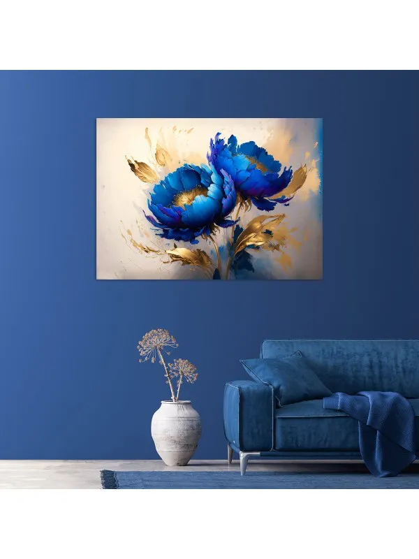 Tablou canvas Bujori în reflexie – flori albastre pe fundal delicat — imaginea 2