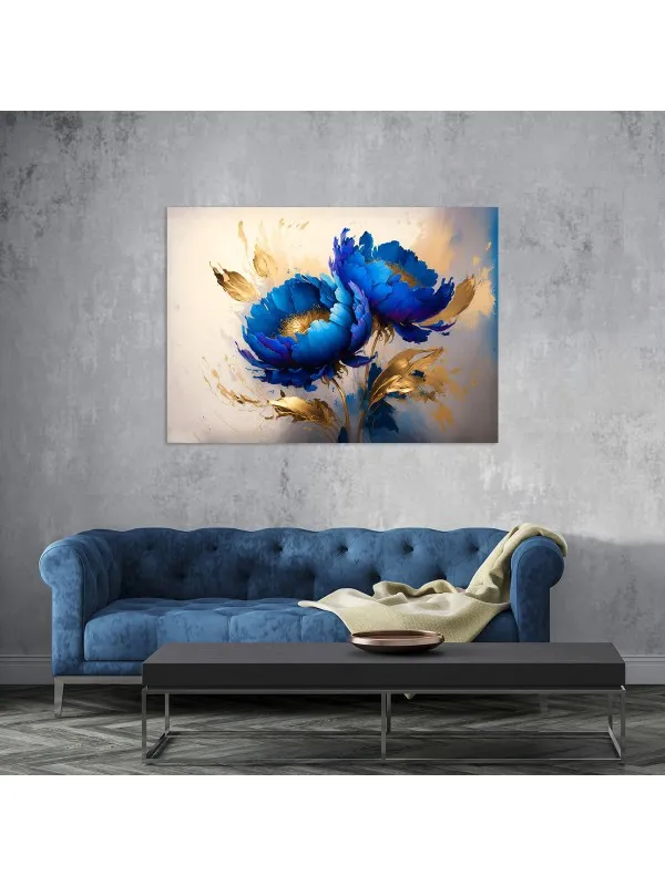 Tablou canvas Bujori în reflexie – flori albastre pe fundal delicat — imaginea 3