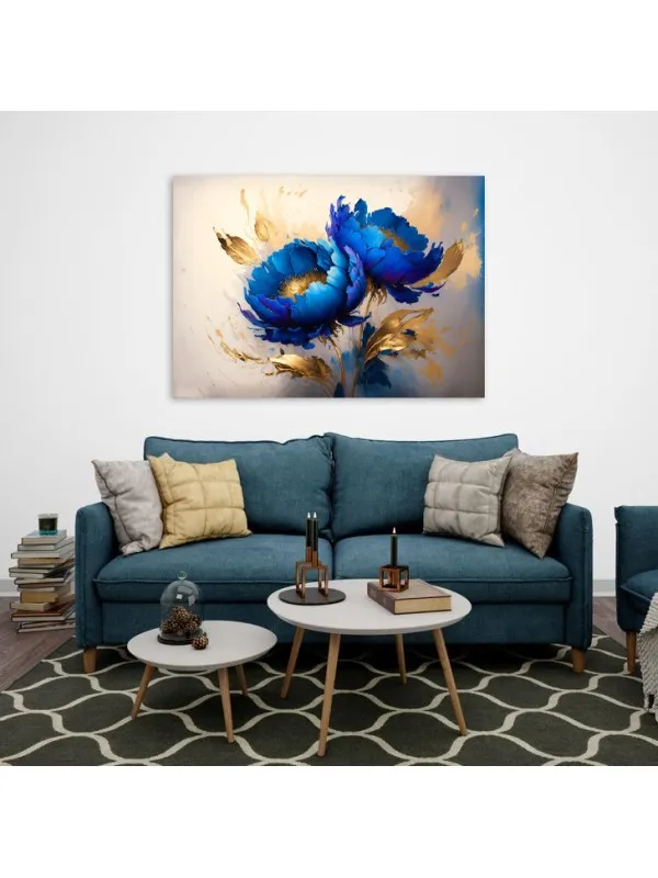 Tablou canvas Bujori în reflexie – flori albastre pe fundal delicat — imaginea 4