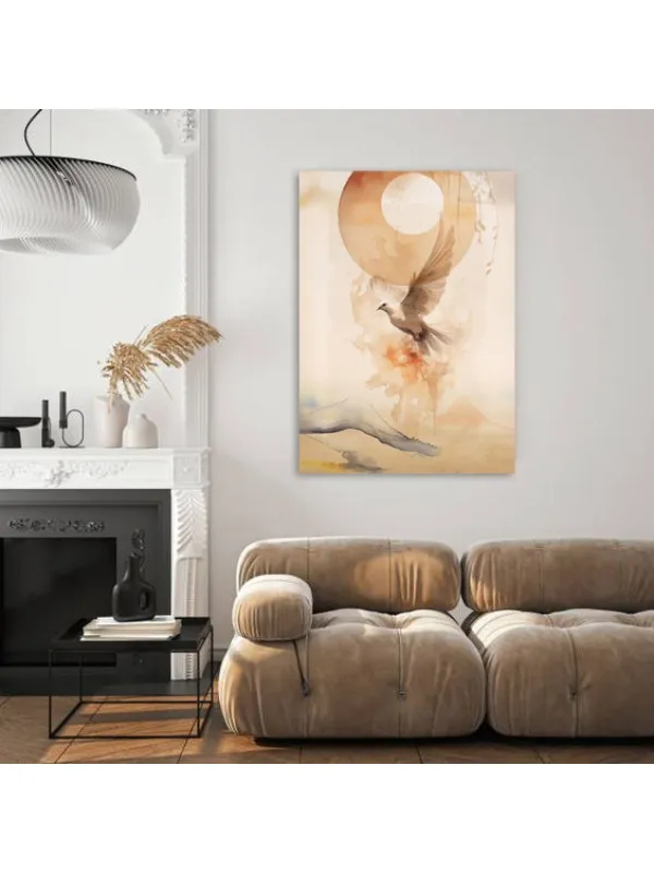 Tablou canvas Între cer și pământ – porumbel pe fond abstract — imaginea 2