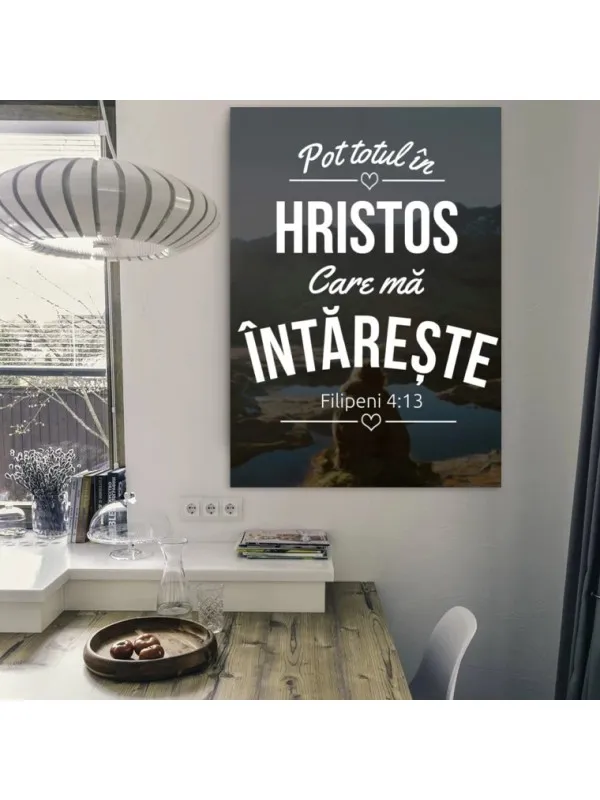 Tablou canvas Pot totul în Hristos – Filipeni 4:13 pe fond montan întunecat — imaginea 4