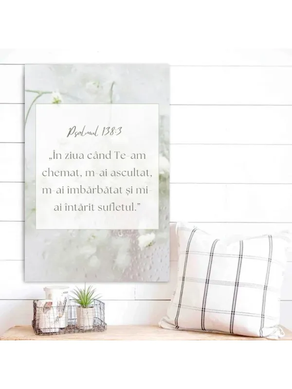 Tablou canvas Psalmul 138:3 – verset pe fond alb cu floricele — imaginea 2