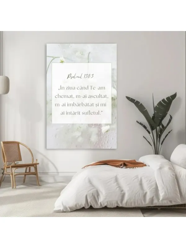 Tablou canvas Psalmul 138:3 – verset pe fond alb cu floricele — imaginea 3