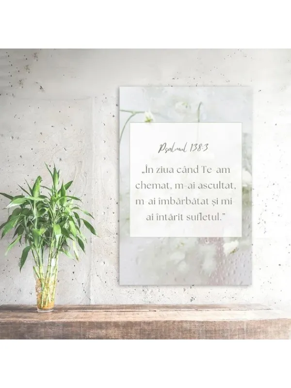 Tablou canvas Psalmul 138:3 – verset pe fond alb cu floricele — imaginea 4