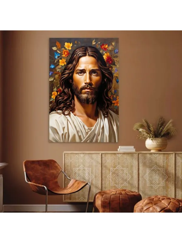 Tablou canvas Păstorul – portret pe fond cu flori colorate — imaginea 3