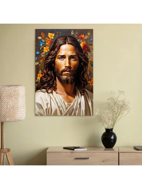 Tablou canvas Păstorul – portret pe fond cu flori colorate — imaginea 4
