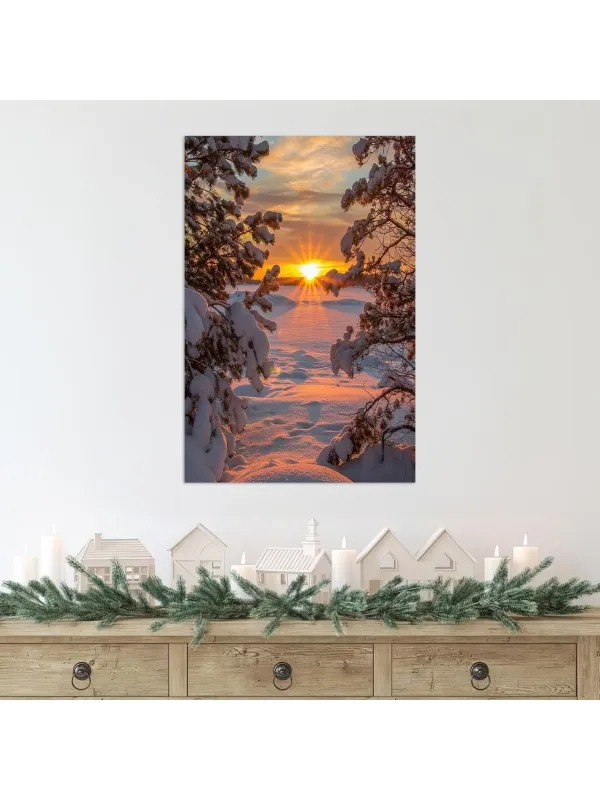 Tablou canvas Apus de iarnă – peisaj de Crăciun — imaginea 2