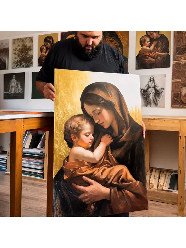 Icoana Maicii Domnului cu Pruncul – placată cu foiță aurie — imaginea 4