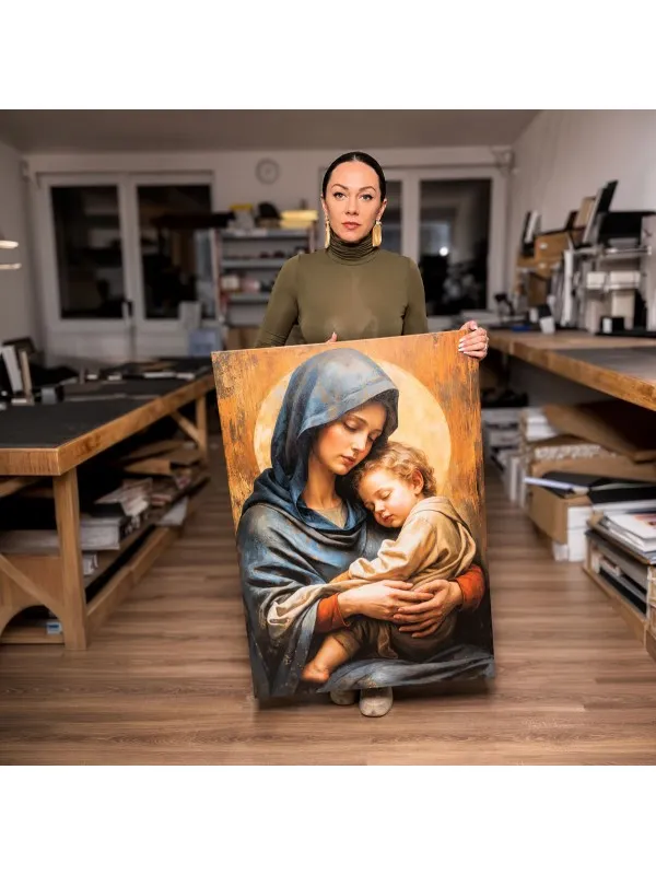 Icoana Maicii Domnului cu Pruncul – cu foiță aurie, model II — imaginea 2