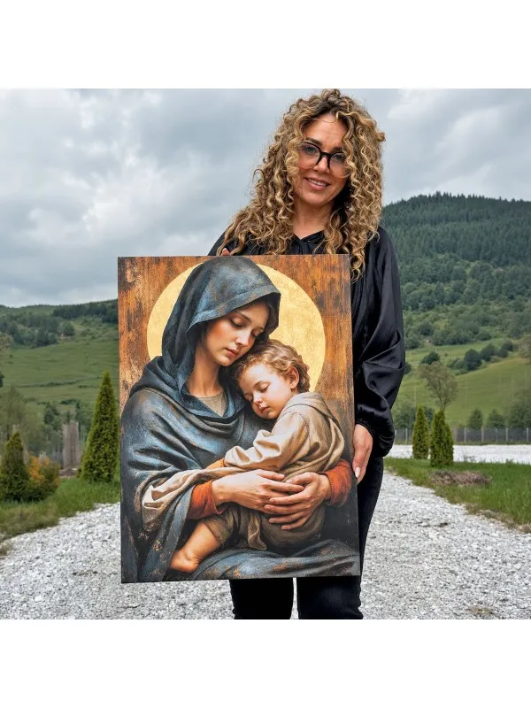 Icoana Maicii Domnului cu Pruncul – cu foiță aurie, model II — imaginea 4