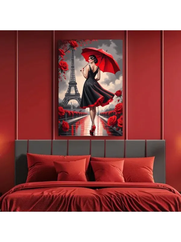 Tablou canvas Umbrela roșie – portret artistic de femeie — imaginea 3