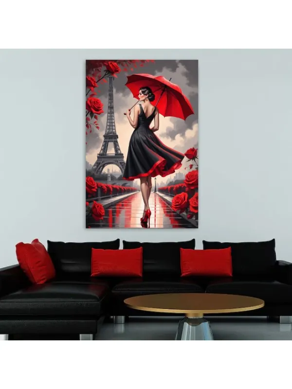 Tablou canvas Umbrela roșie – portret artistic de femeie — imaginea 4