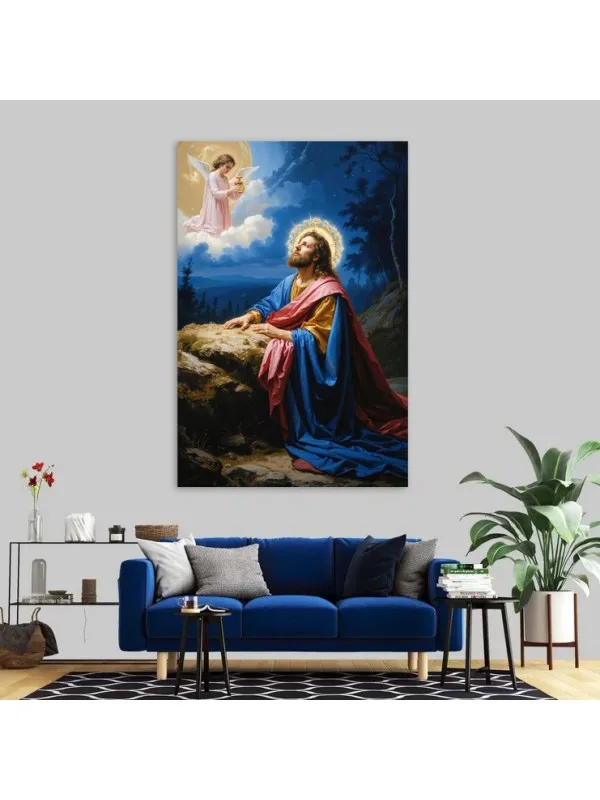 Tablou canvas Rugăciunea din Grădina Măslinilor – Iisus și înger cu potir — imaginea 2