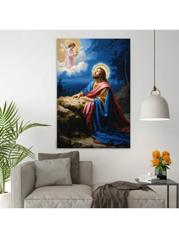 Tablou canvas Rugăciunea din Grădina Măslinilor – Iisus și înger cu potir — imaginea 3