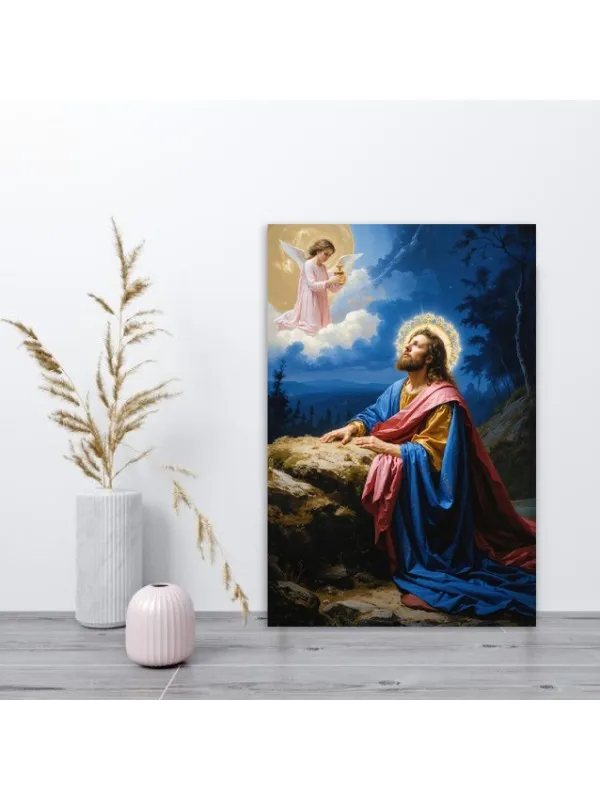 Tablou canvas Rugăciunea din Grădina Măslinilor – Iisus și înger cu potir — imaginea 4