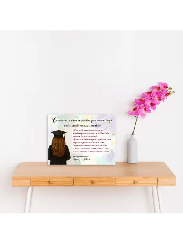 Tablou canvas personalizat pentru absolvirea fiicei tale – scrisoare de la părinți — imaginea 2