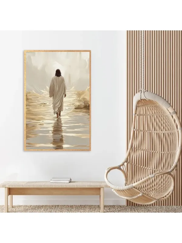 Tablou canvas Drumul celest cu foiță aurie – Iisus pe ape, tonuri crem — imaginea 2