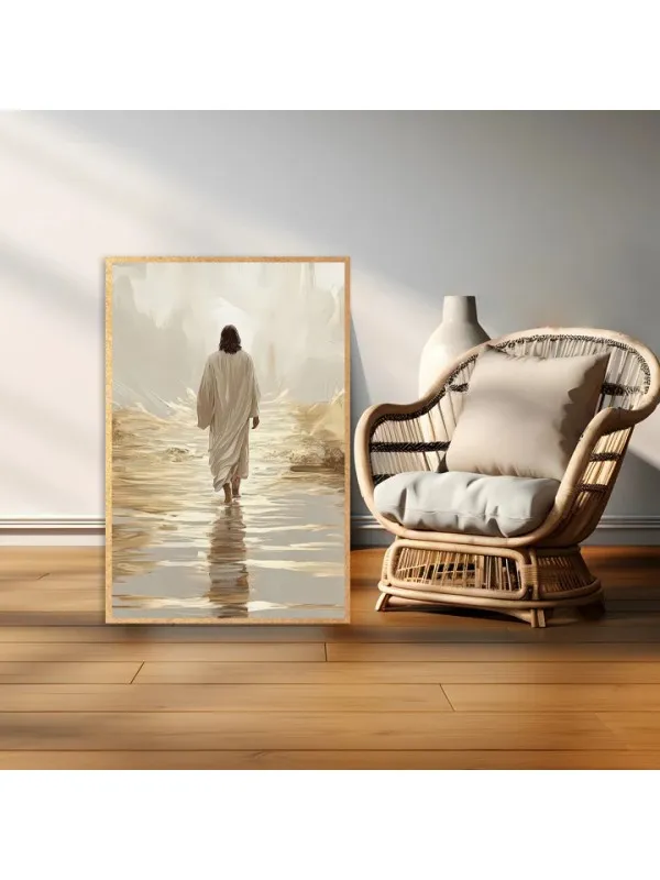 Tablou canvas Drumul celest cu foiță aurie – Iisus pe ape, tonuri crem — imaginea 3