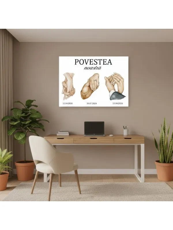 Tablou canvas personalizat Povestea noastră – desene de mâini și trei date — imaginea 3