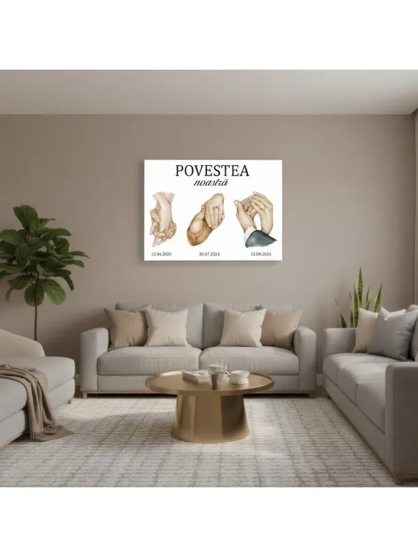 Tablou canvas personalizat Povestea noastră – desene de mâini și trei date — imaginea 4