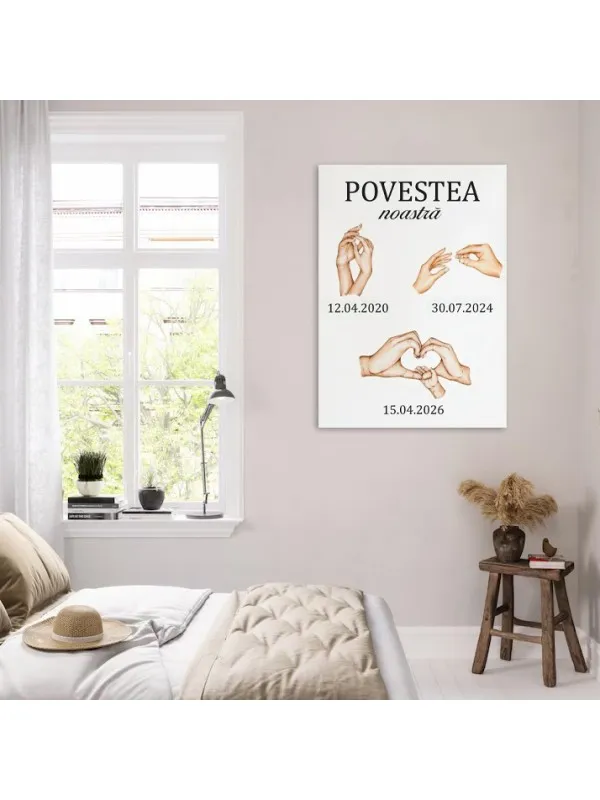 Tablou canvas personalizat Povestea noastră – mâini și inimă, format vertical — imaginea 3