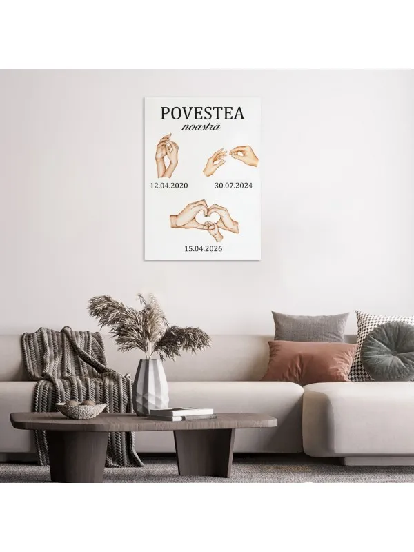 Tablou canvas personalizat Povestea noastră – mâini și inimă, format vertical — imaginea 4