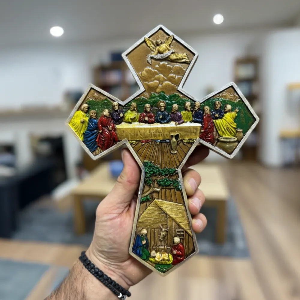 Cruce din ipsos cu Cina cea de Taină și Nașterea Domnului – 24 x 18 cm — imaginea 2
