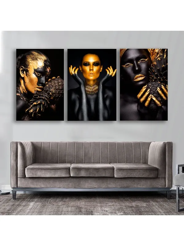 Set 3 tablouri canvas Gold bundle – femei africane — imaginea 2