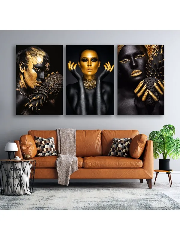 Set 3 tablouri canvas Gold bundle – femei africane — imaginea 3