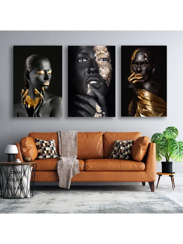 Set 3 tablouri canvas Golden collection – portrete de femei africane — imaginea 2