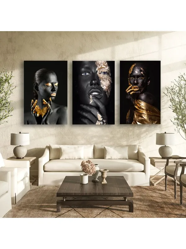 Set 3 tablouri canvas Golden collection – portrete de femei africane — imaginea 3