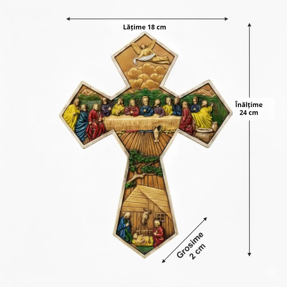 Cruce din ipsos cu Cina cea de Taină și Nașterea Domnului – 24 x 18 cm — imaginea 6