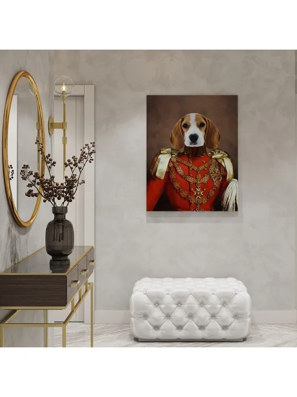 Tablou personalizat cu animalul tău – portret în uniformă regală roșie — imaginea 2
