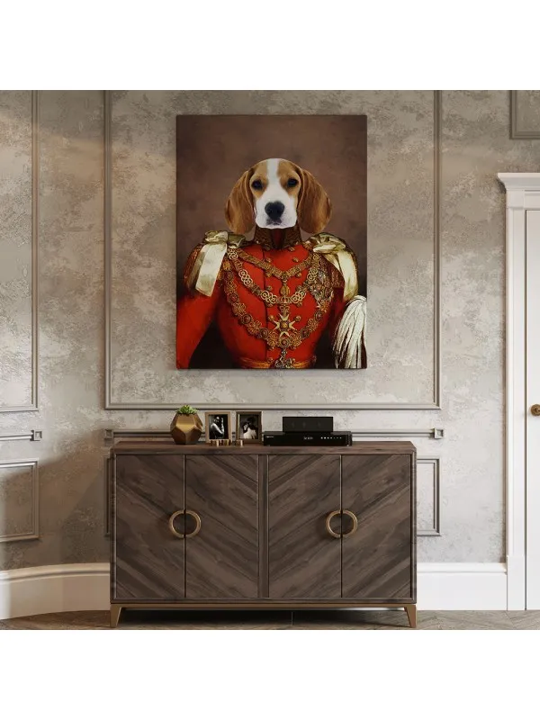 Tablou personalizat cu animalul tău – portret în uniformă regală roșie — imaginea 3