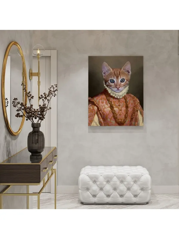 Tablou personalizat cu animalul tău – portret în rochie renascentistă cu guler de dantelă — imaginea 2