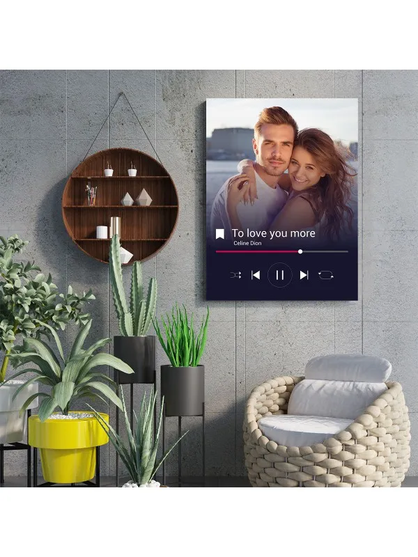 Tablou canvas personalizat cu poza și melodia voastră – fond închis — imaginea 2