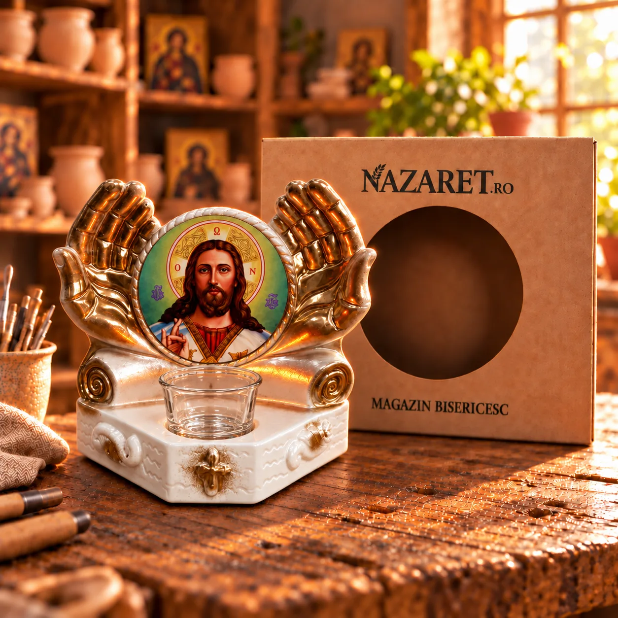 Candela păcii cu icoana lui Iisus Hristos – albă — imaginea 4