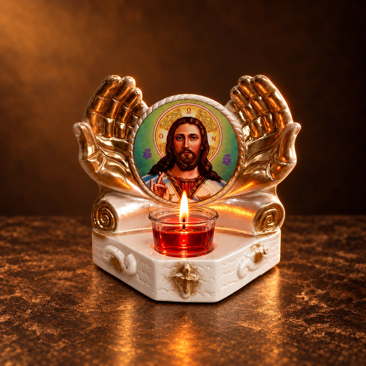 Candela păcii cu icoana lui Iisus Hristos – albă — imaginea 2
