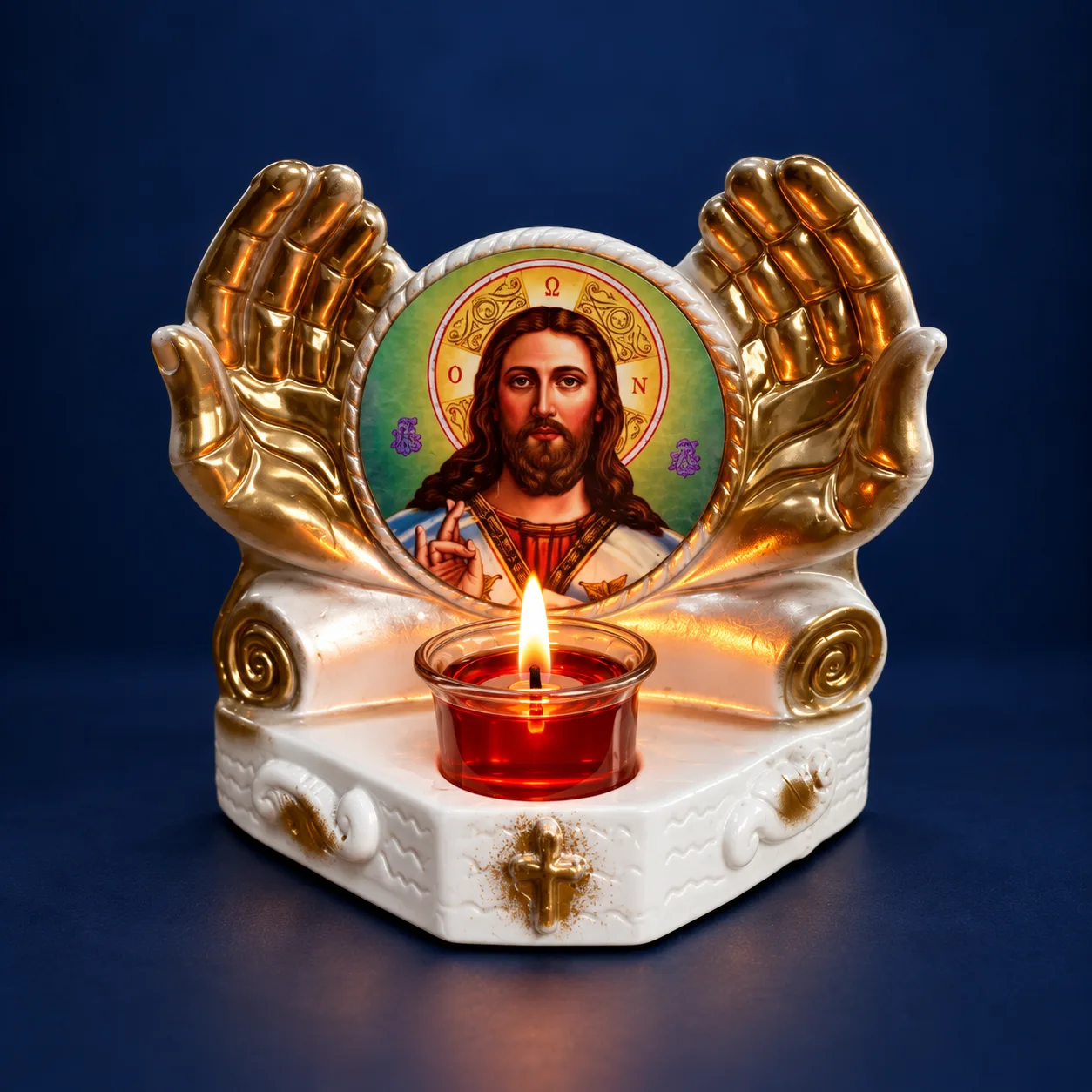 Candela păcii cu icoana lui Iisus Hristos – albă