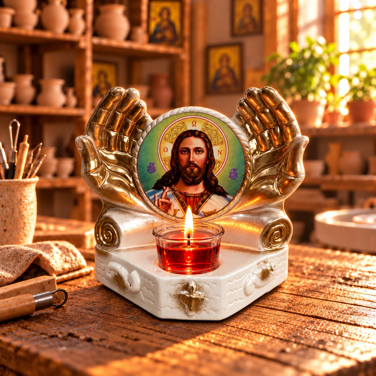 Candela păcii cu icoana lui Iisus Hristos – albă — imaginea 3