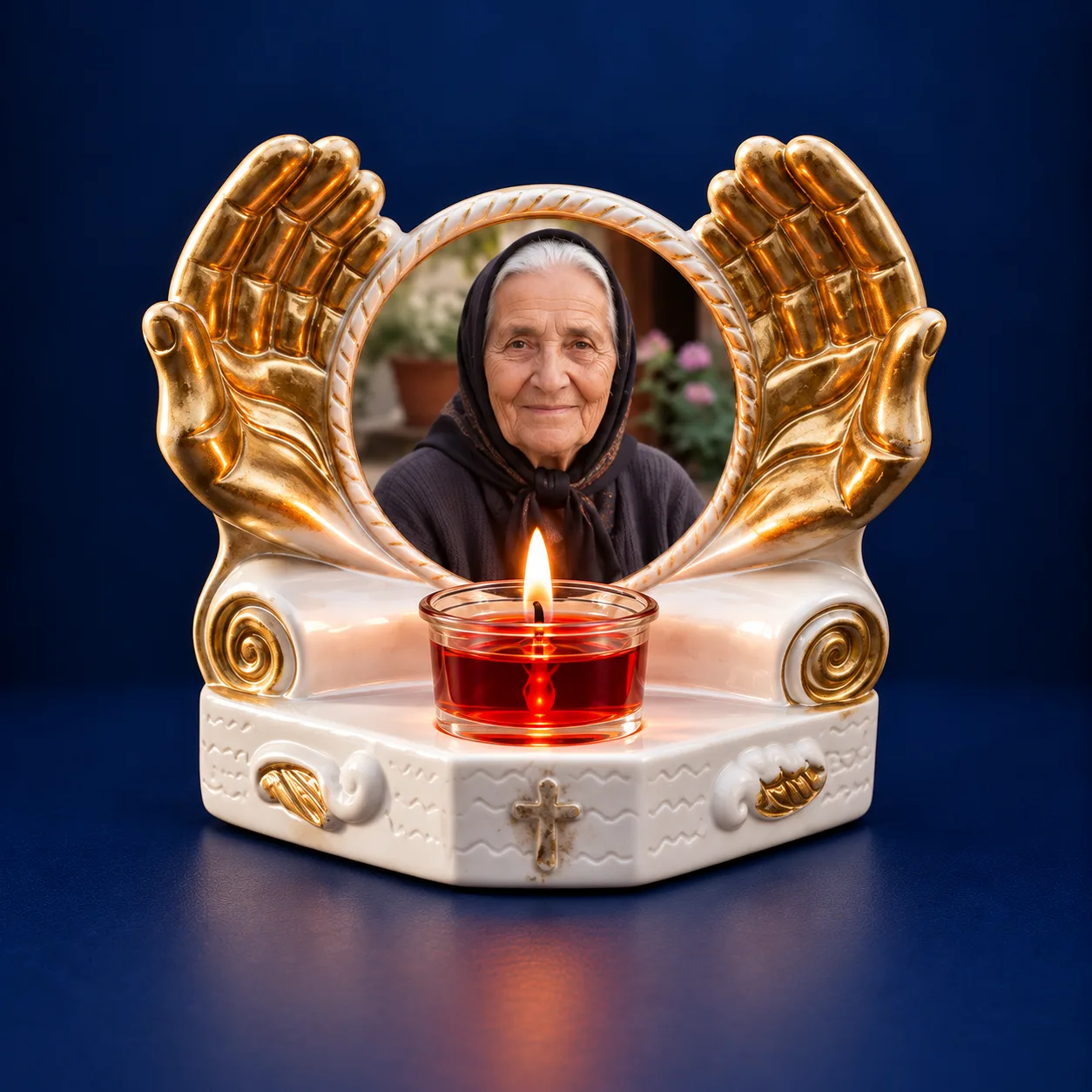 Candelă memorială personalizată cu poză – Mâini îngerești