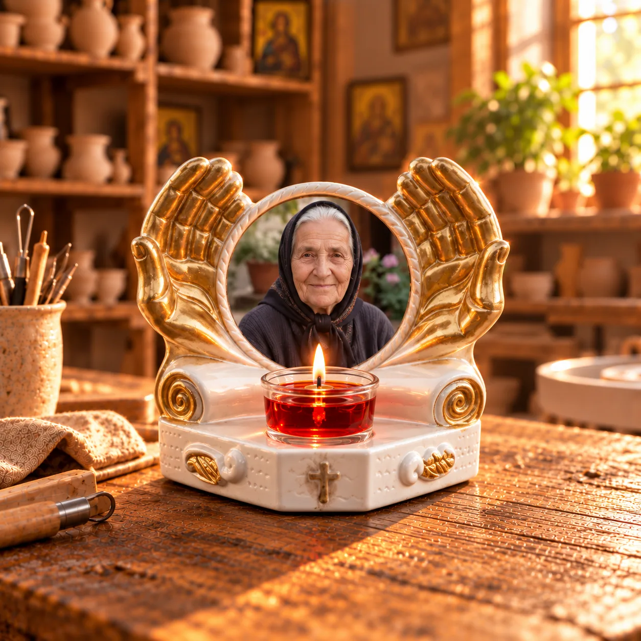 Candelă memorială personalizată cu poză – Mâini îngerești — imaginea 3