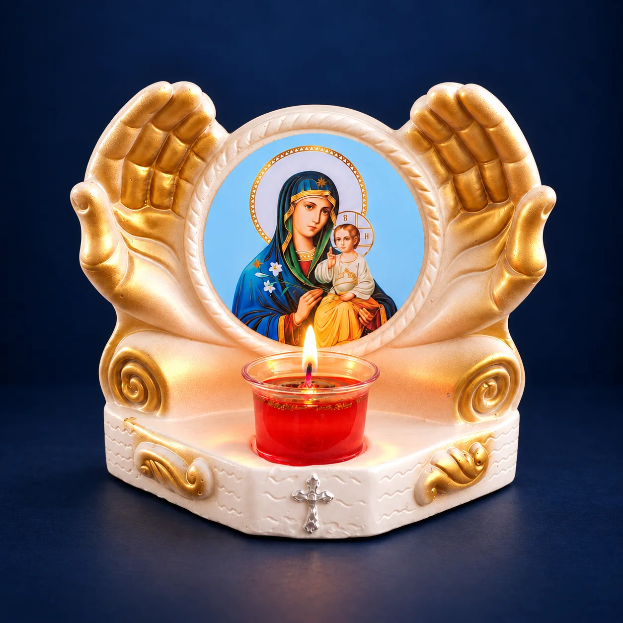 Candelă cu icoana prinosului – model Mâini îngerești