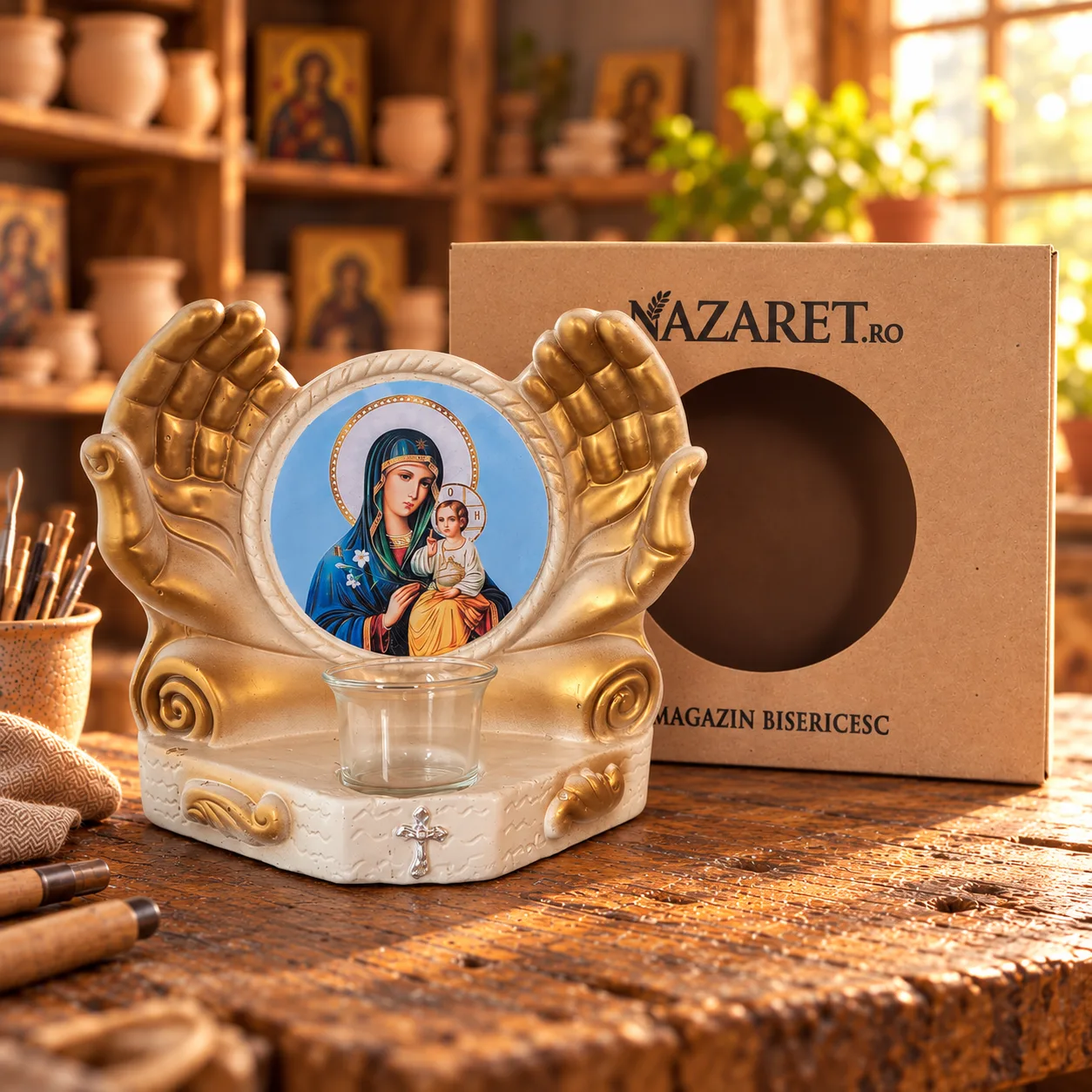 Candelă cu icoana prinosului – model Mâini îngerești — imaginea 3