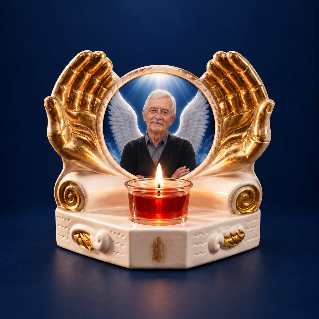 Candelă memorială personalizată cu poză – Aripi de îngeri