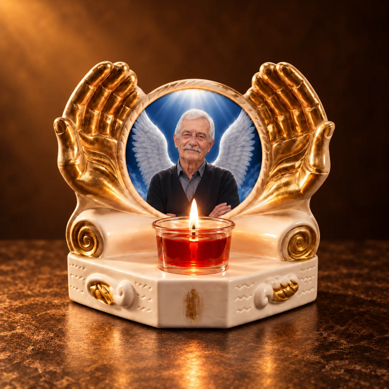 Candelă memorială personalizată cu poză – Aripi de îngeri — imaginea 3