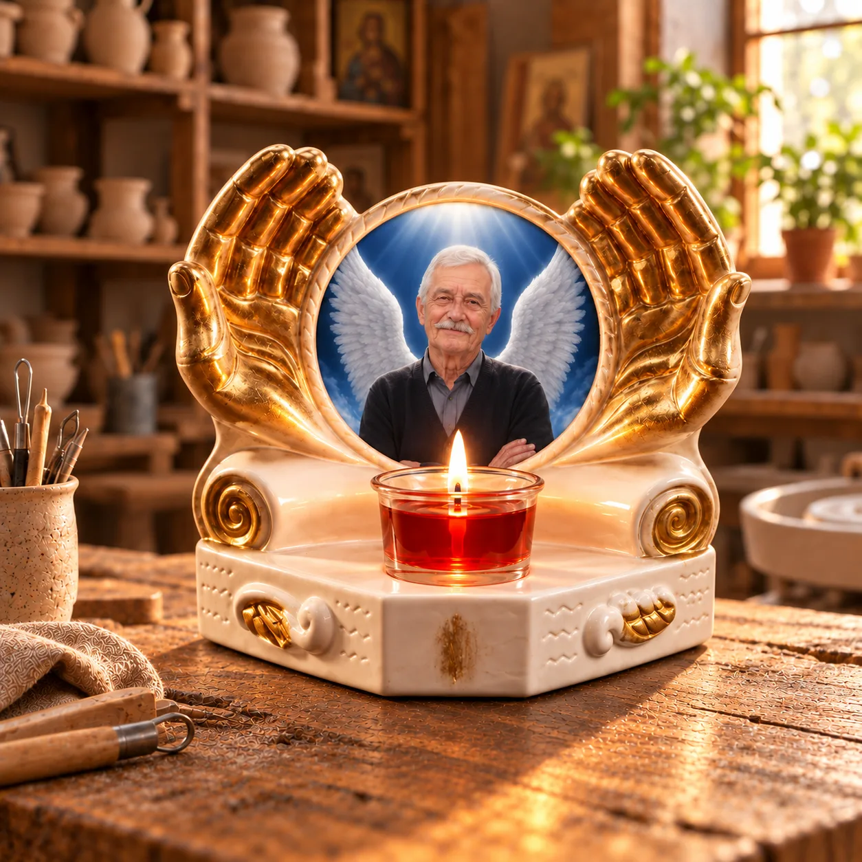 Candelă memorială personalizată cu poză – Aripi de îngeri — imaginea 4