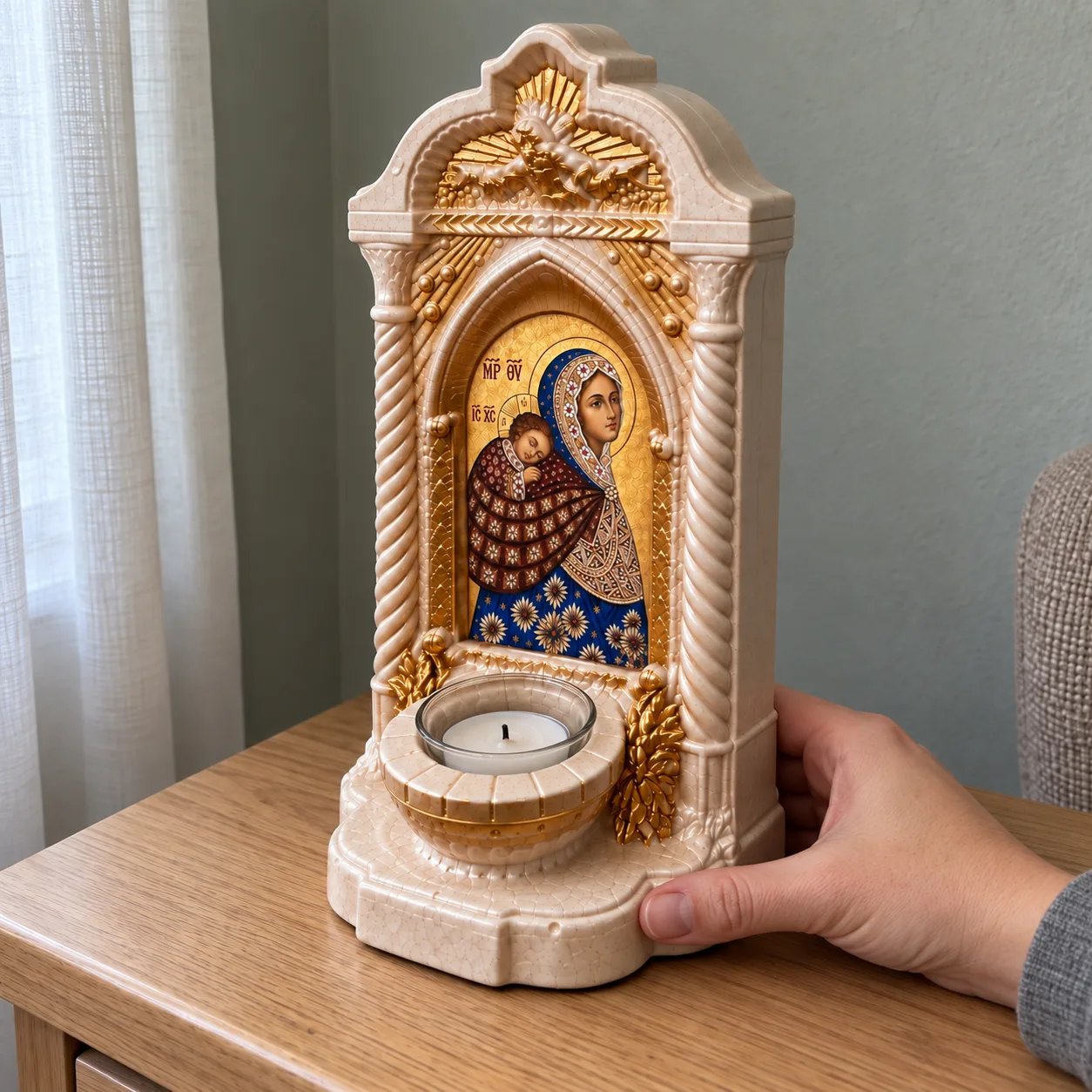 Candelă cu icoana Maicii Domnului Purtătoare de grijă — imaginea 2